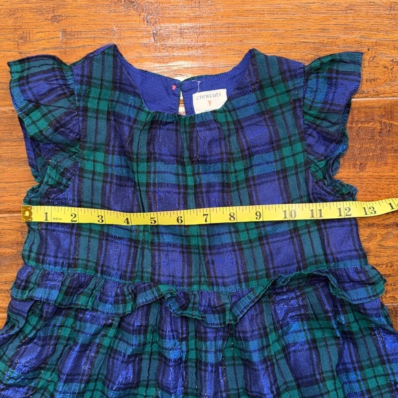 Crewcuts girls’ ruffle trim dress in shimmer blue and green plaid, size 5 - Picture 3 of 9